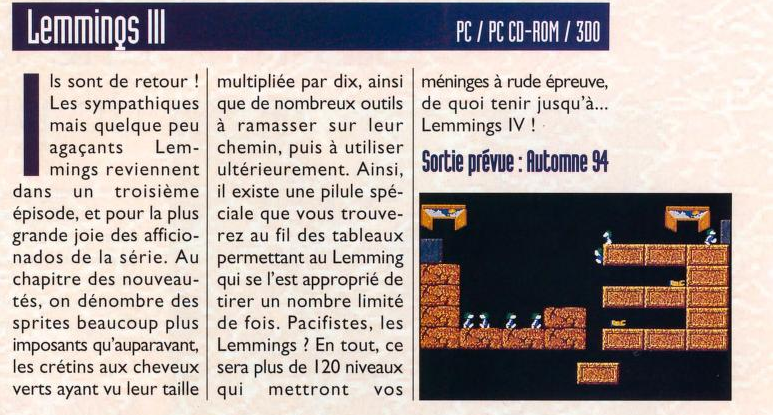 File:Joystick(FR) Issue 52 Sept 1994 News - CES Summer 1994 - Lemmings 3.png