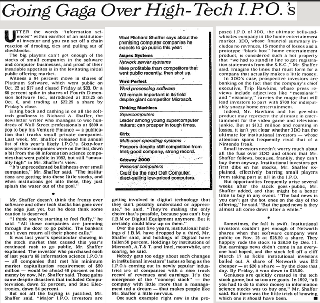 File:News Article 1993-03-29 Wall Street; Going Gaga Over High-Tech I.P.O.'s From The New York Times.png