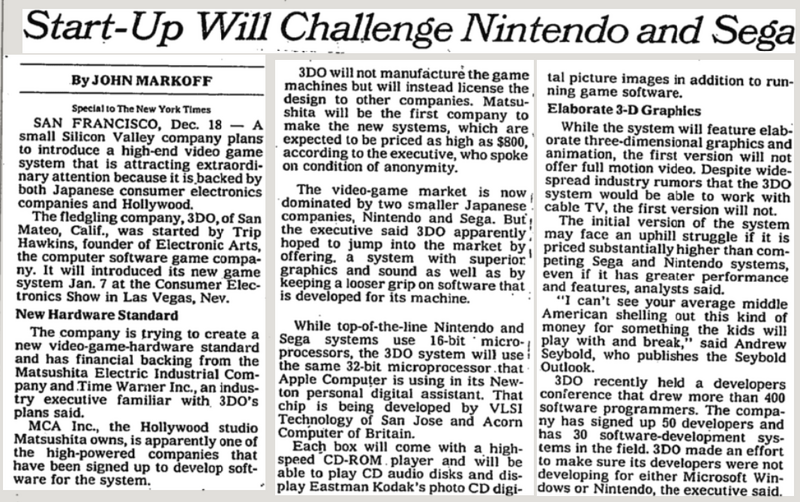 File:News Article 1992-12-19 COMPANY NEWS - Start-Up Will Challenge Nintendo and Sega From The New York Times.png