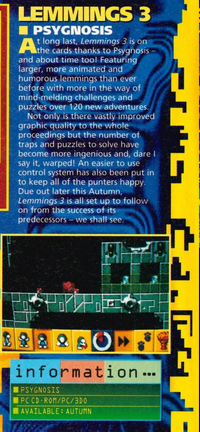 Thumbnail for File:Lemmings 3 Preview Games World UK Issue 3.png