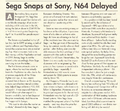 Sega Snaps at Sony & N64 Delayed News