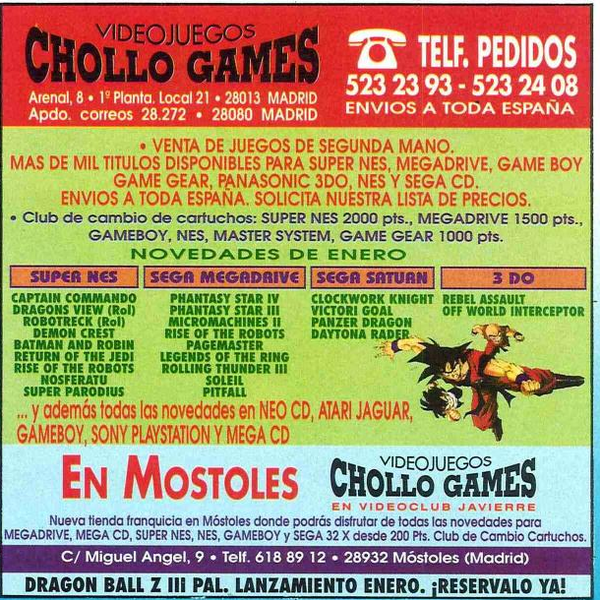 File:Hobby Consolas(ES) Issue 40 Jan 1995 Ad - Chollo Games.png