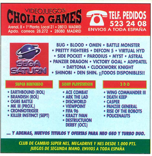 File:Hobby Consolas(ES) Issue 49 Oct 1995 Ad - Chollo Games.png